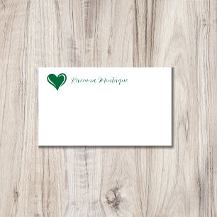 Bottle Green Decorative Heart Chic Name Note Card