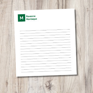 Bottle Green Elegant Chic Trendy Monogram Lined Notepad
