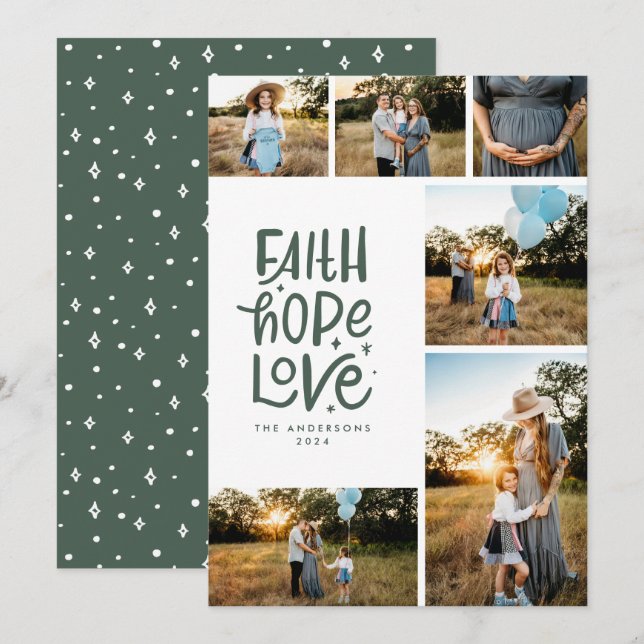 Bottle green faith hope love multiple Photo Holiday Card (Front/Back)