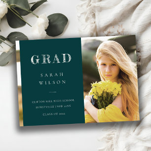 Bottle Green Minimal Clean Photo Graduation Invitation