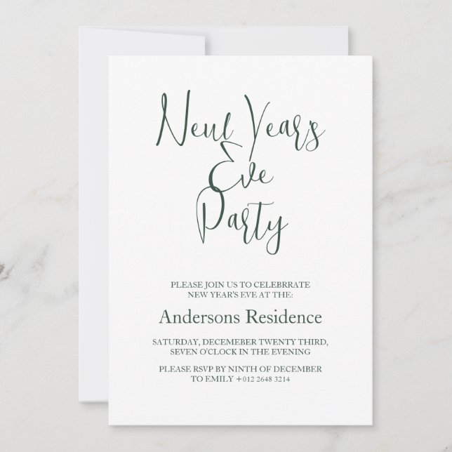 Bottle Green New Year's Eve Party Invitation (Front)