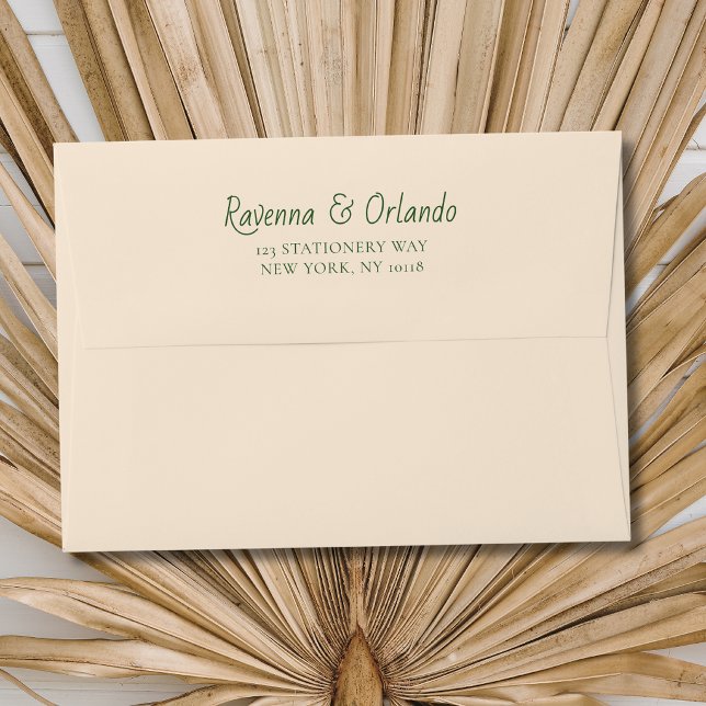 Bottle Green Stripes Retro Minimalist Wedding Envelope (Creator Uploaded)