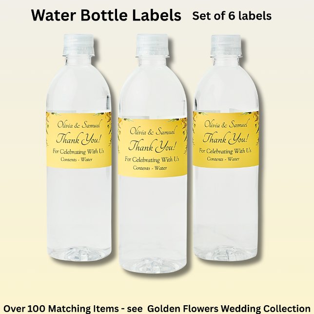 Bottle Labels, Golden Yellow Flower Water Bottle Label (Creator Uploaded)