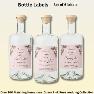 Bottle Labels, Pink Roses & Doves Liquor Bottle Label