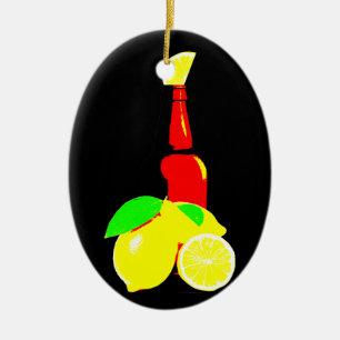 Bottle of Beer and Lemons Ceramic Tree Decoration