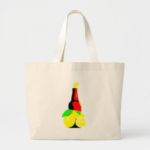 Bottle of Beer and Lemons Large Tote Bag