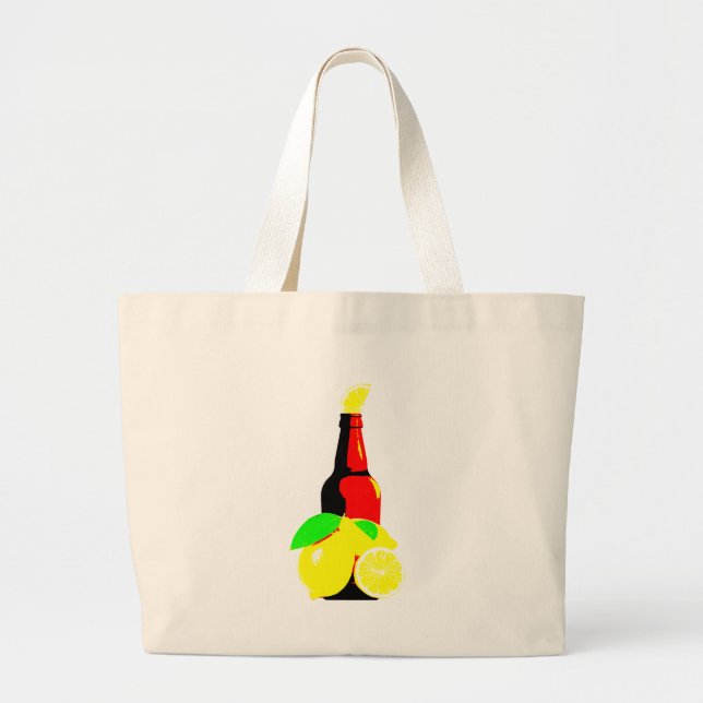 Bottle of Beer and Lemons Large Tote Bag (Front)