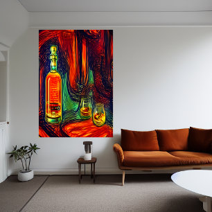 Bottle of whiskey and two glass AI Art Poster