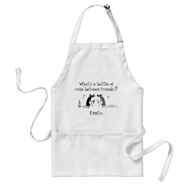 Bottle of Wine Between Friends Funny Cat Standard Apron (Front)