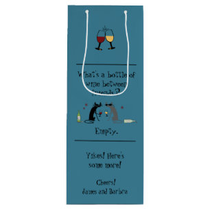 Bottle of Wine Between Friends Funny Cat Wine Gift Bag
