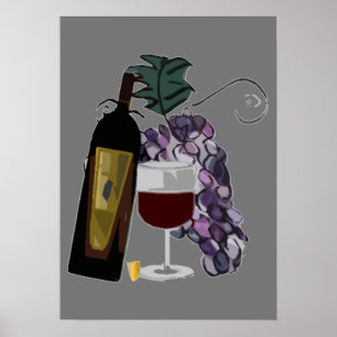 Bottle of Wine Glass Grapes Poster