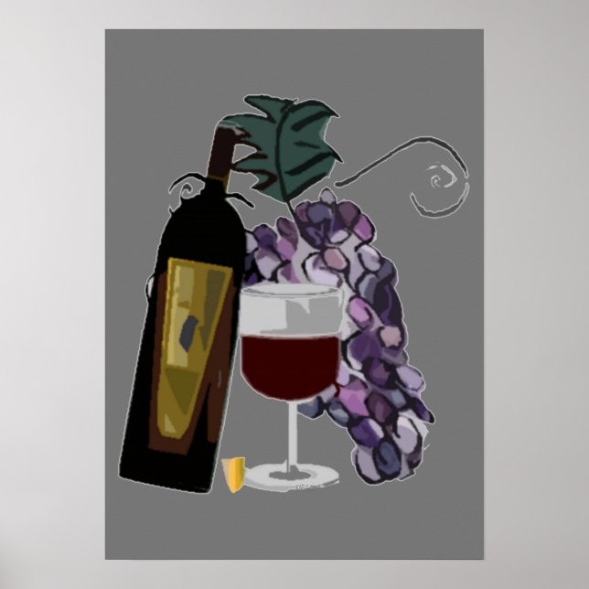 Bottle of Wine Glass Grapes Poster (Front)