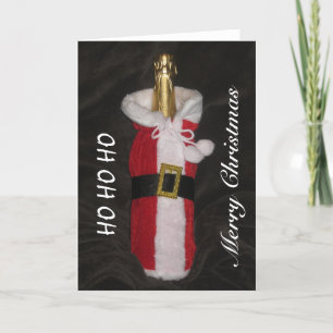 Bottle Of Wine In Santa Suit Merry Christmas Card