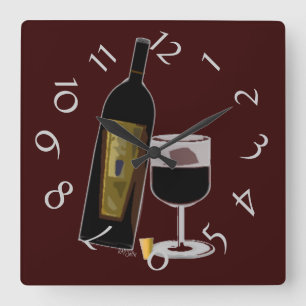 Bottle of Wine Jumbled Numbers Square Wall Clock