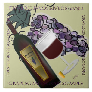 Bottle of Wine n Grapes Tile