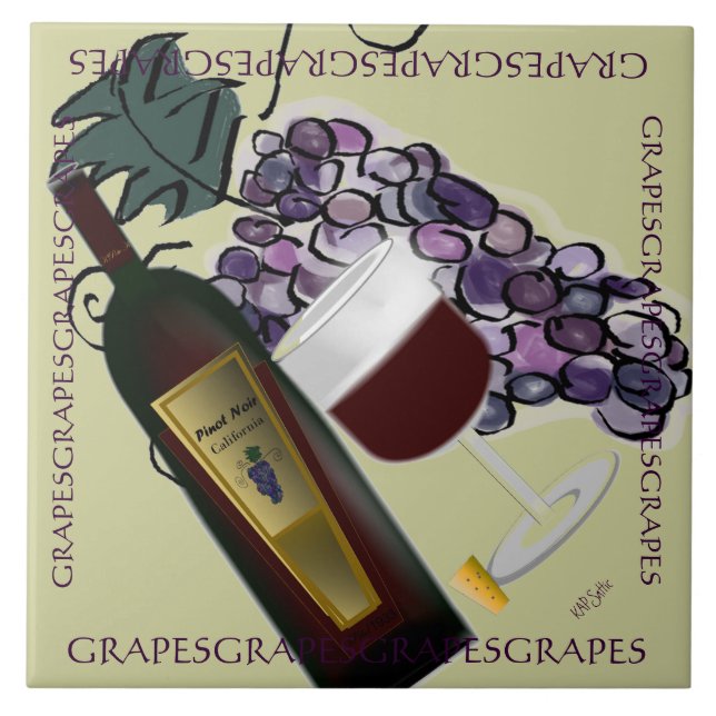 Bottle of Wine n Grapes Tile (Front)