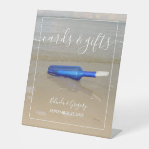 Bottle On Beach Sand Wedding Cards & Gifts Pedestal Sign