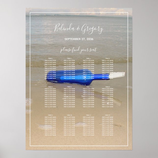 Bottle On Beach Sand Wedding Seating Chart (Front)