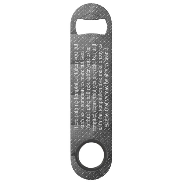Bottle opener. 1 Corinthians 10:13. (Back)