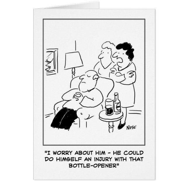 Bottle opener injury cartoon Greetings Card (Front)
