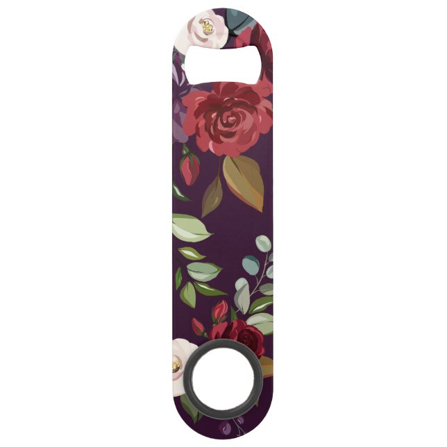 Bottle Opener Plum Purple Roses Gold Geometric Flo (Front)