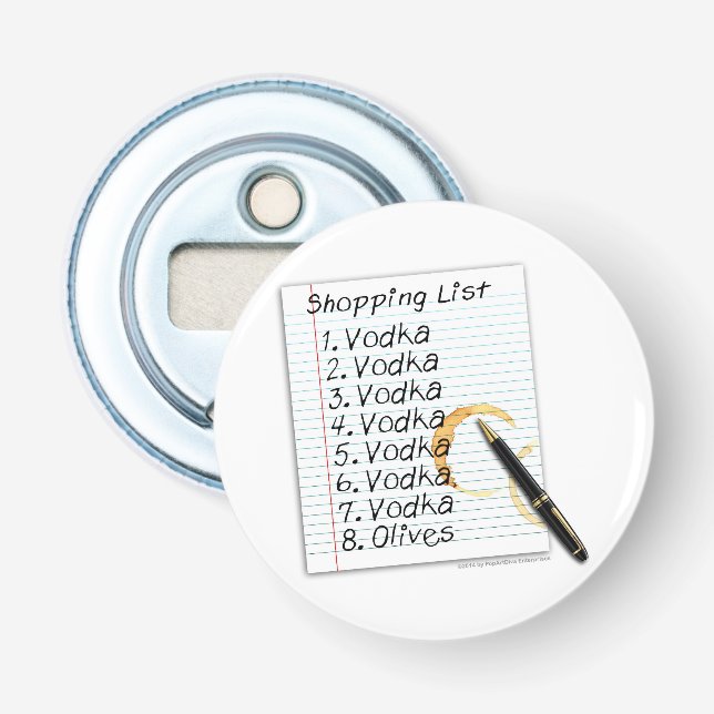 BOTTLE OPENERS, VODKA SHOPPING LIST OPENER (Front)