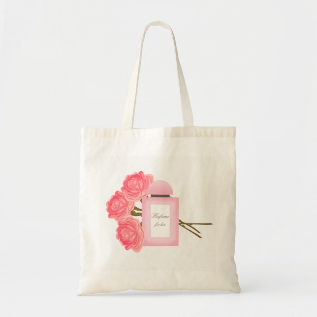 Bottle Perfume and Bouquet of Roses Tote Bag (Front)