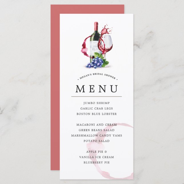 Bottle & Red Wine Style Occassion Celebration Menu (Front/Back)