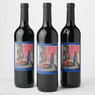 Bottle with wine still life design label