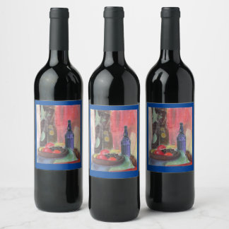 Bottle with wine still life design label 