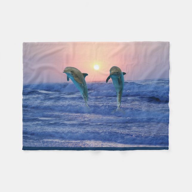 Bottlenose Dolphin at Sunrise Fleece Blanket (Front (Horizontal))