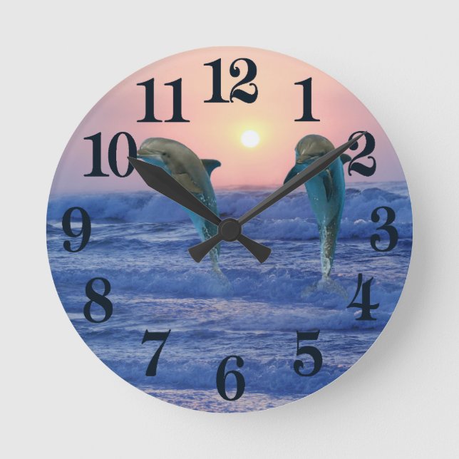 Bottlenose Dolphin at Sunrise Round Clock (Front)