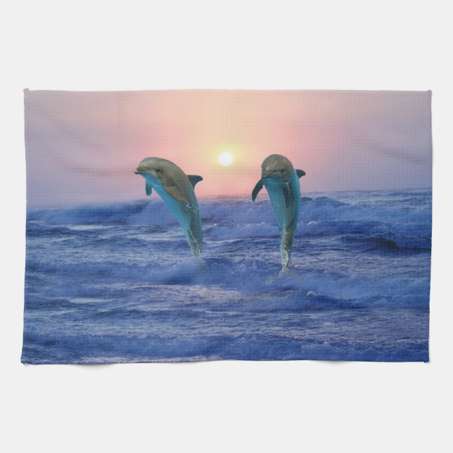 Bottlenose Dolphin at Sunrise Tea Towel (Horizontal)