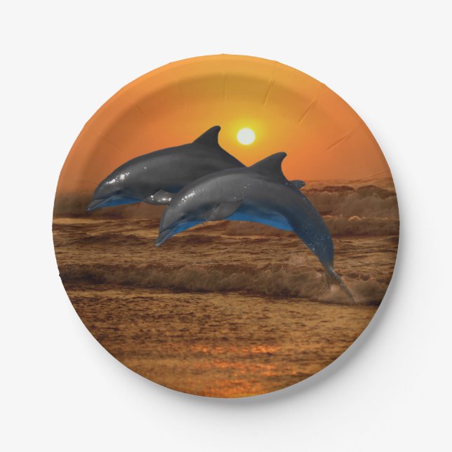 Bottlenose Dolphin at Sunset Paper Plate (Front)