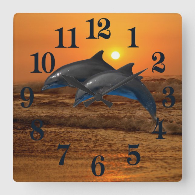 Bottlenose Dolphin at Sunset Square Wall Clock (Front)