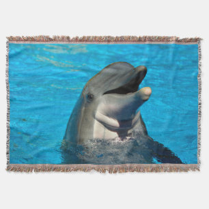 Bottlenose dolphin head throw blanket