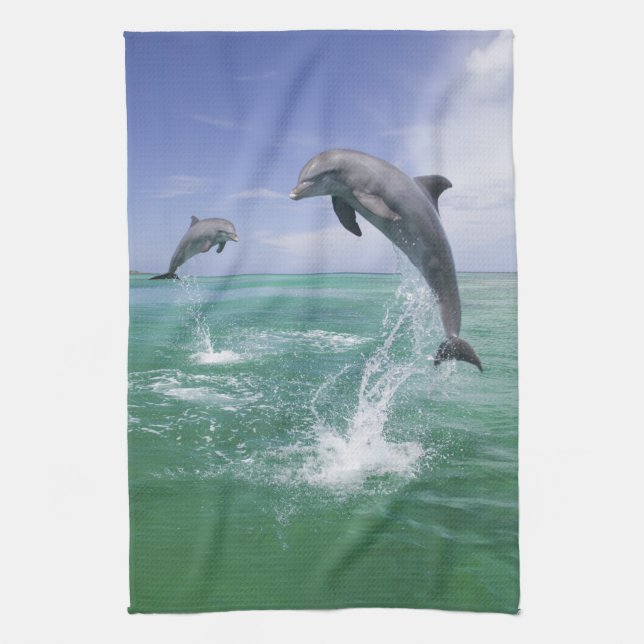 Bottlenose Dolphins Tursiops truncatus Tea Towel (Vertical)