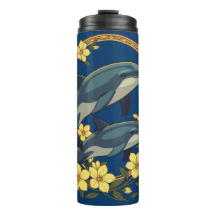 Bottlenose Dolphins With Yellow Jasmine Flowers Thermal Tumbler