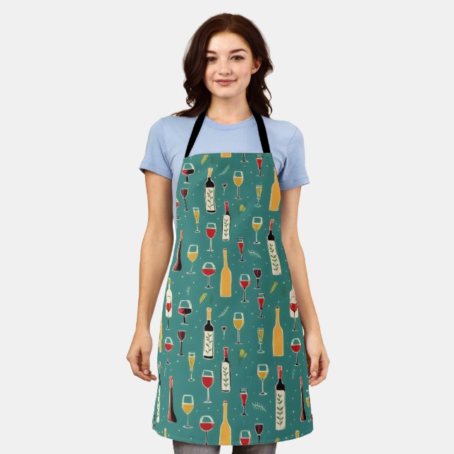 Bottles and Glasses Pattern Apron (Worn)