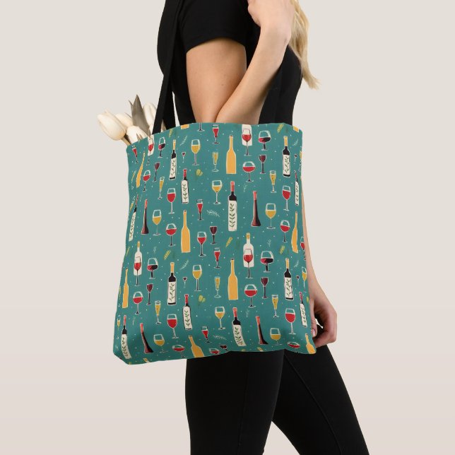 Bottles and Glasses Pattern Tote Bag (Close Up)