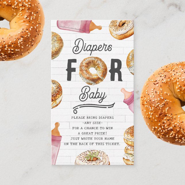 Bottles & Bagels Girl Baby Shower Diaper Raffle Enclosure Card (Creator Uploaded)
