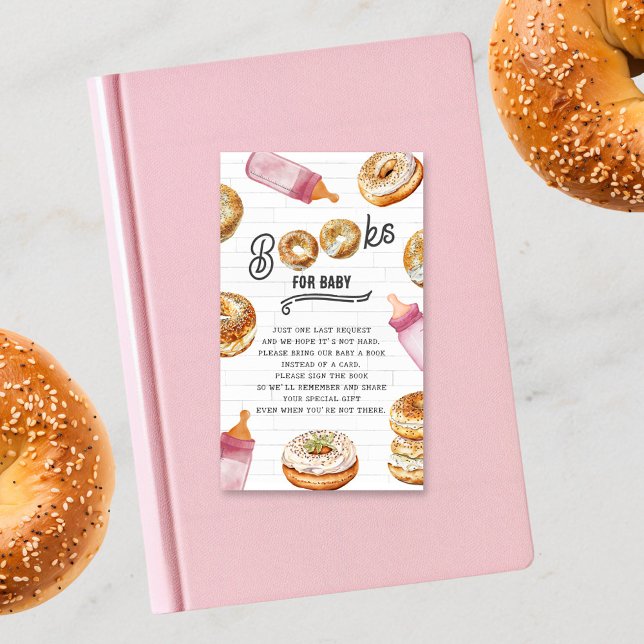Bottles & Bagels Pink Baby Shower Book Request Enclosure Card (Creator Uploaded)