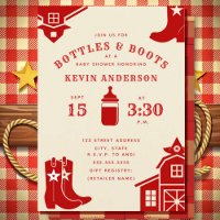 Bottles & Boots Cowboy Retro Red Baby Shower
