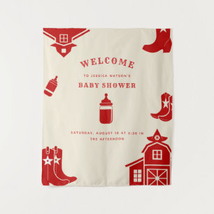 Bottles & Boots Cowboy Retro Red Baby Shower Tapestry