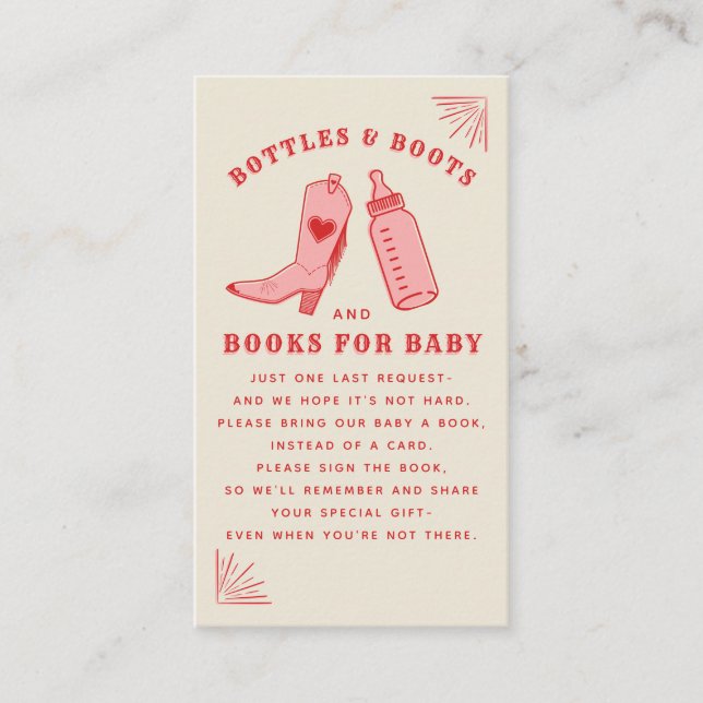 Bottles & Boots Cowgirl Baby Shower Book Request Enclosure Card (Front)