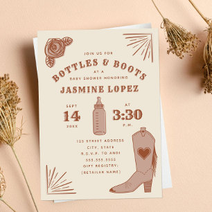 Bottles & Boots Cowgirl Baby Shower Terracotta Tan Invitation