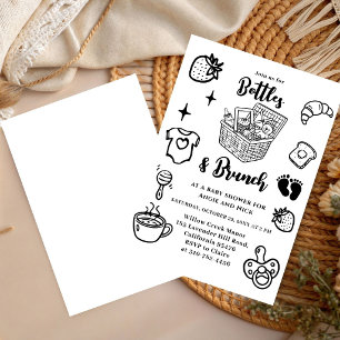 Bottles & Brunch Doodle Black Boy Baby Shower  Invitation