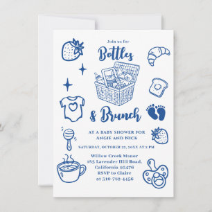 Bottles & Brunch Doodle Blue Boy Baby Shower  Invitation