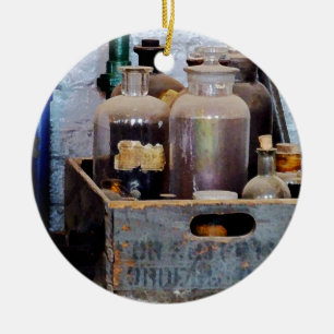 Bottles in a Wooden Box Ceramic Tree Decoration