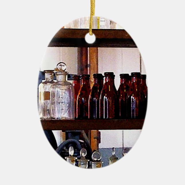 Bottles on Shelves Ceramic Ornament (Front)
